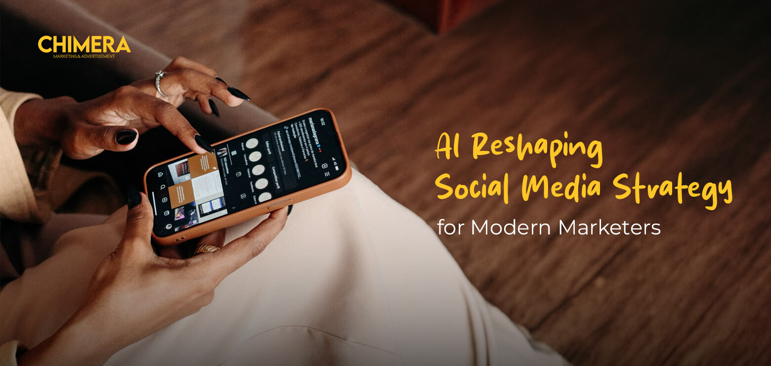 A person with manicured nails scrolling through a social media profile on a smartphone, representing how AI is reshaping social media strategy for modern marketers.