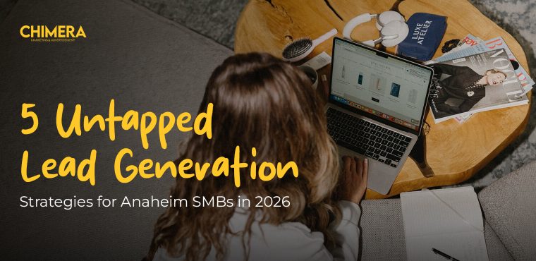 A woman researching digital marketing strategies on a laptop in a modern setting, illustrating five untapped lead generation tactics for small and medium-sized businesses in Anaheim for 2026.