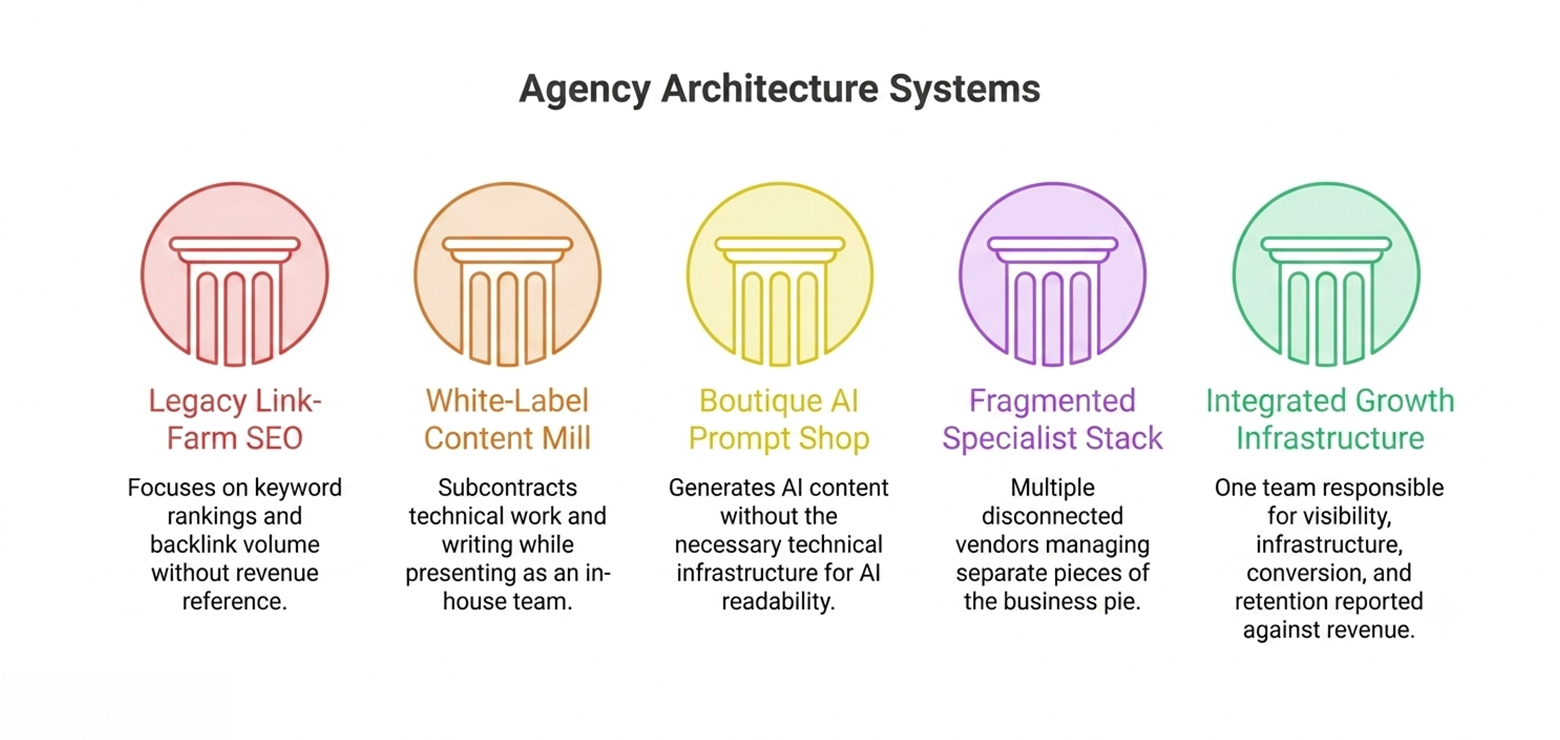 a compelling graphical illustration regarding the working of modern AI SEO agencies. Detailed illustration of each step performed while automating every task