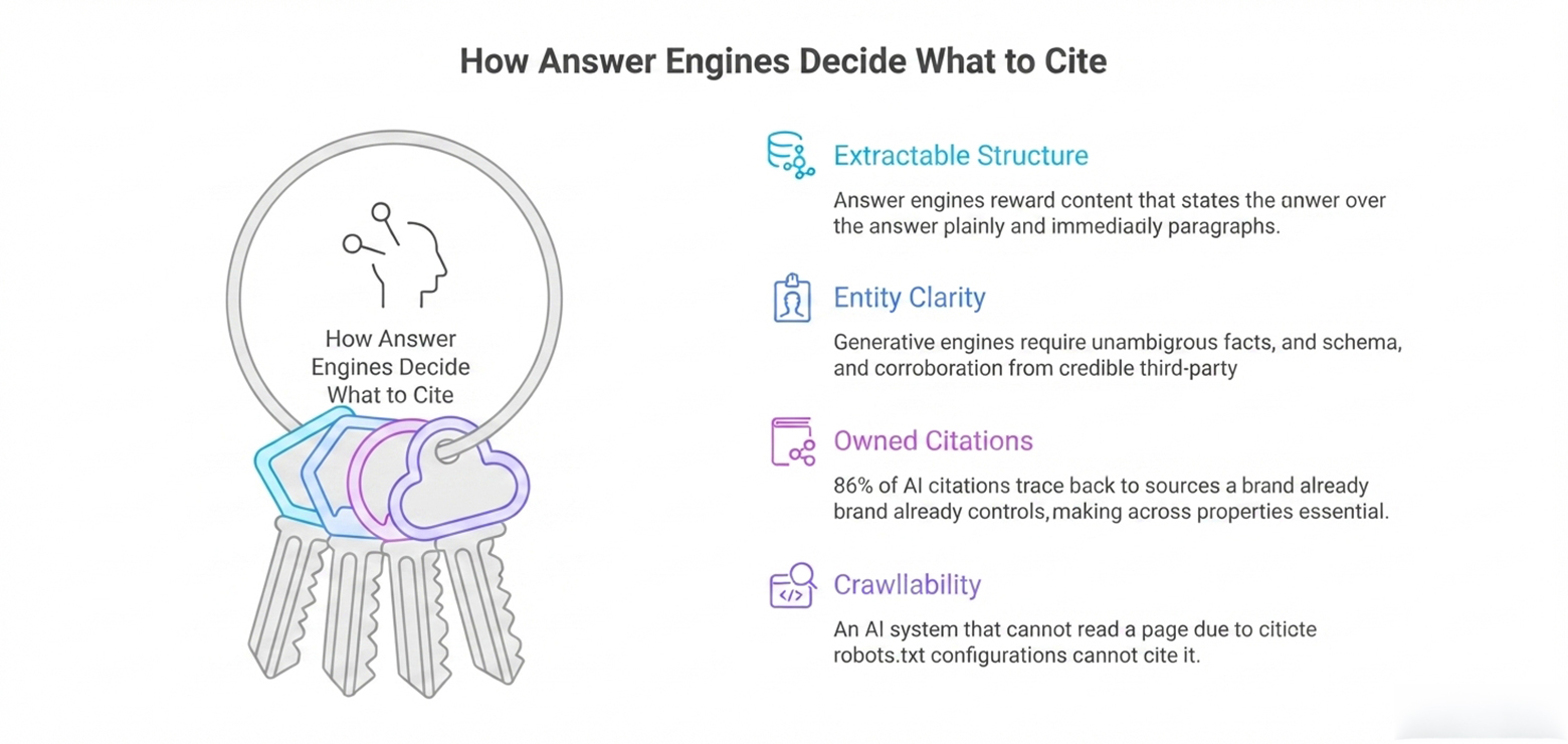 a compelling visual inforgraphic representing the overall practical dimension of what is cited primarily by the answer engines