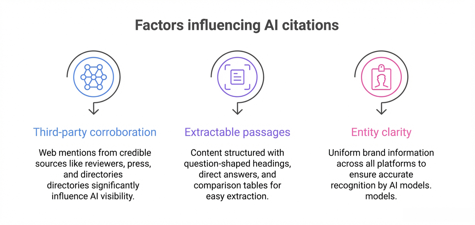 a highly compelling infographic visual representing certain strategies for ranking or citing your business on artificial intelligence platform