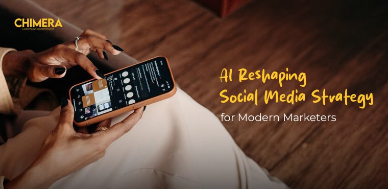 A person with manicured nails scrolling through a social media profile on a smartphone, representing how AI is reshaping social media strategy for modern marketers.